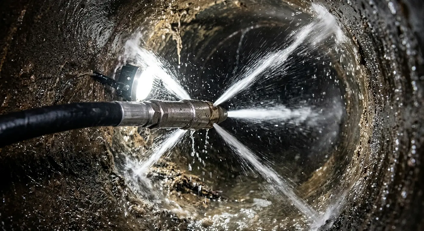 High-pressure hydro jetting nozzle cleaning sewer pipe for Storm Drain Cleaning in Paradise Valley
